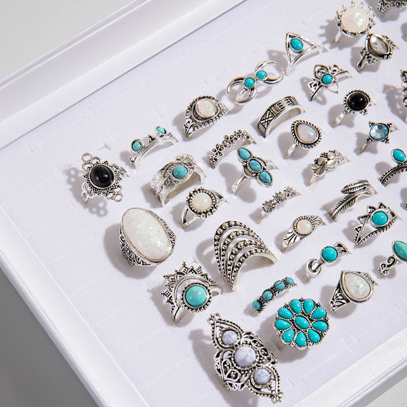 Wholesale Bohemian inlaid turquoise rings vintage lace rings 14 or 18 mixed batch